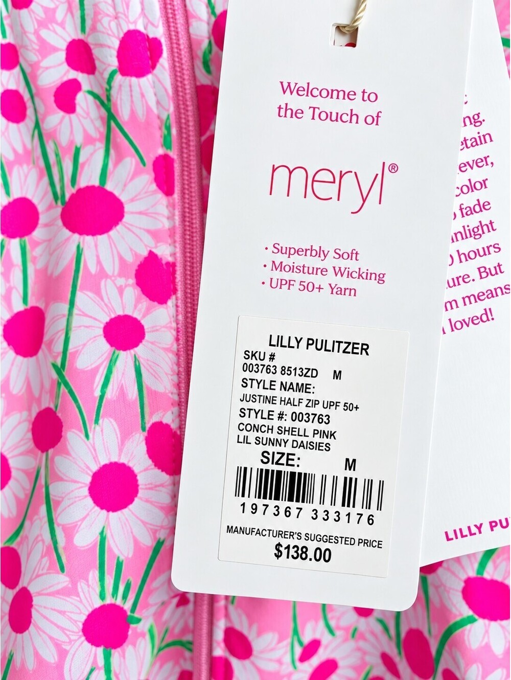 NWT Lilly Pulitzer Justine Half Zip UPF 50+ Pullover Conch Shell Pink Lil Sunny - Picture 5 of 5